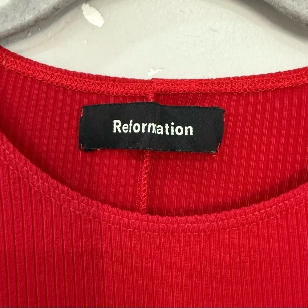 Reformation Dress Piazza Midi Ribbed Front Tie in Red - Picture 6 of 8